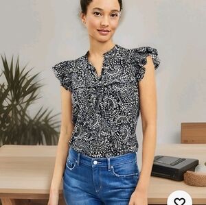 Loft Black, White, and Purple Paisley Blouse